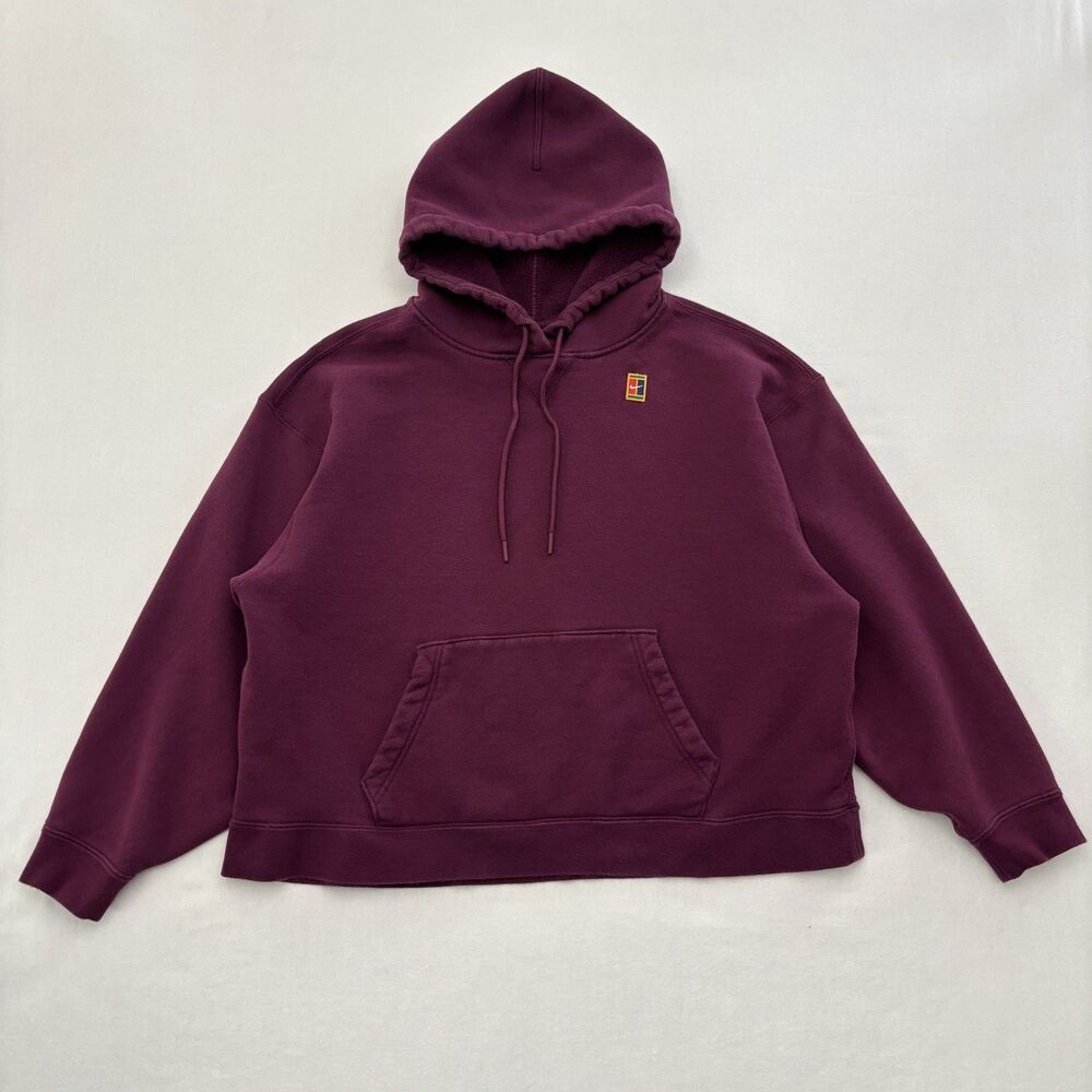 Vintage Nike Sportswear Tennis Club Fleece Hoodie Burgundy Loose Fit Womens Sz L